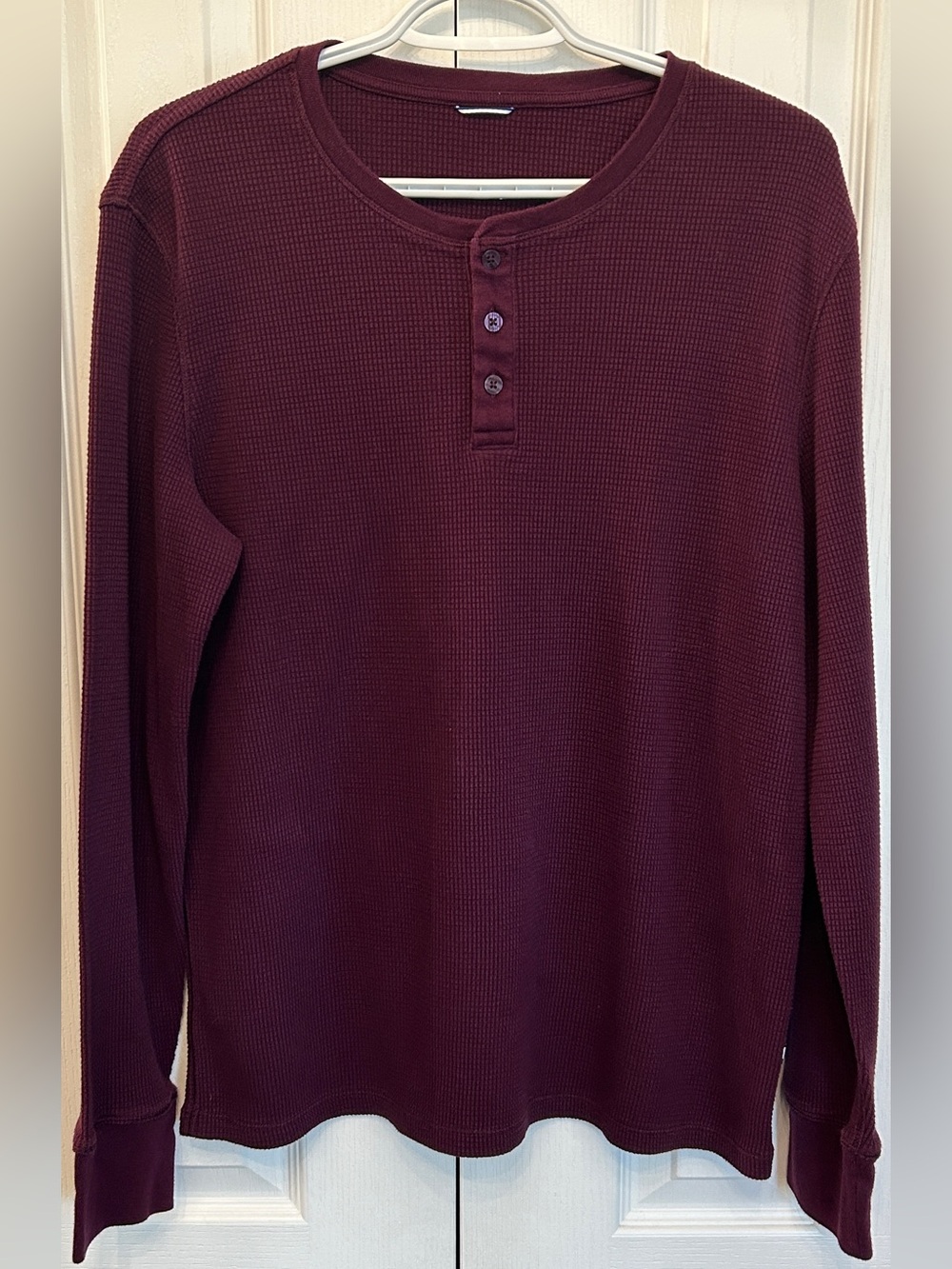 Kit and Ace Men's Waffle Knit Henley Burgundy Long Sleeve L EUC
